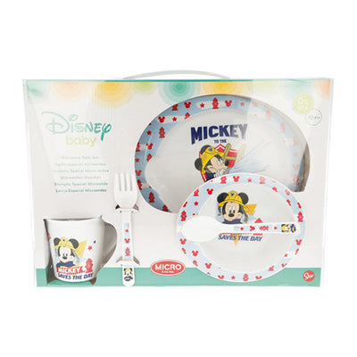 Mickey Mouse spisesæt med 5 dele.  (Tallerken, skål, kop, ske og gaffel)