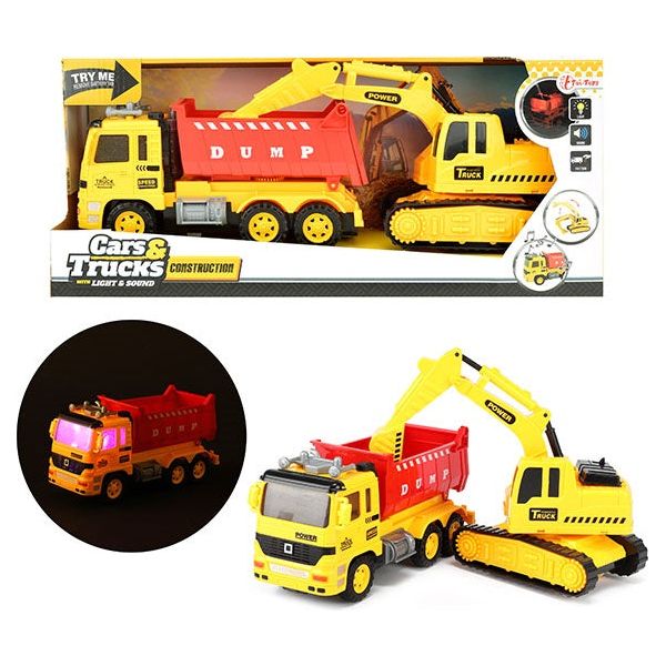 Dump truck + gravemaskine med lys og lyd 36 cm